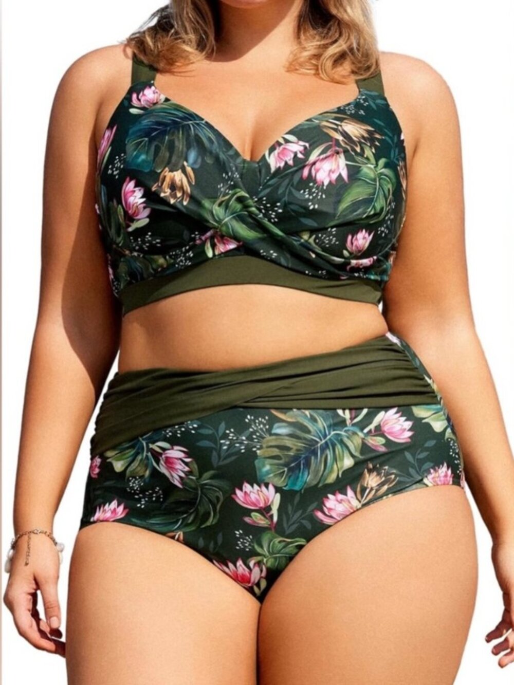 Hanna Nikole Womens Plus Size Bikini Set Two Piece High Waisted Swimsuit 14W